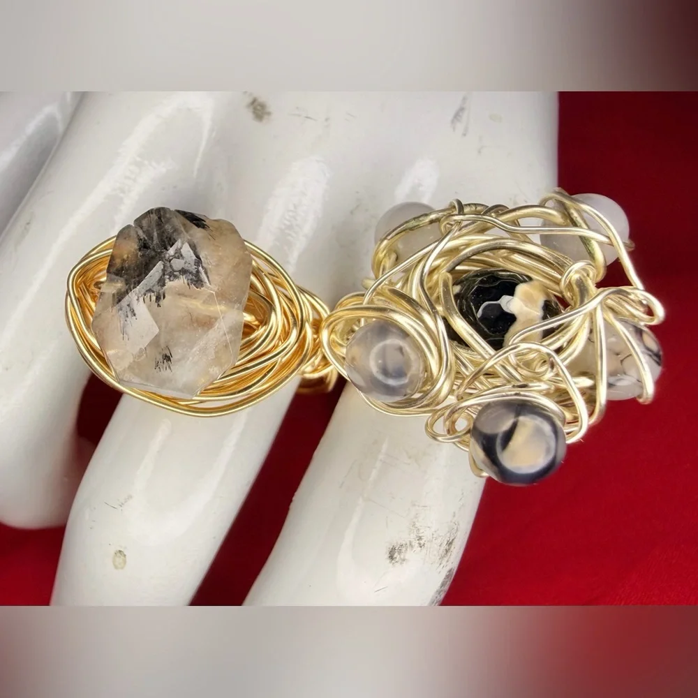 Wire Wrapped Artisan Rings size 6 lot of two handmade